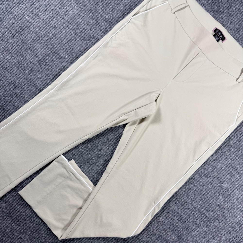 Golftini Womens Golf Pants Tan Beige White Side Stripe Stretch Side Zip Size L